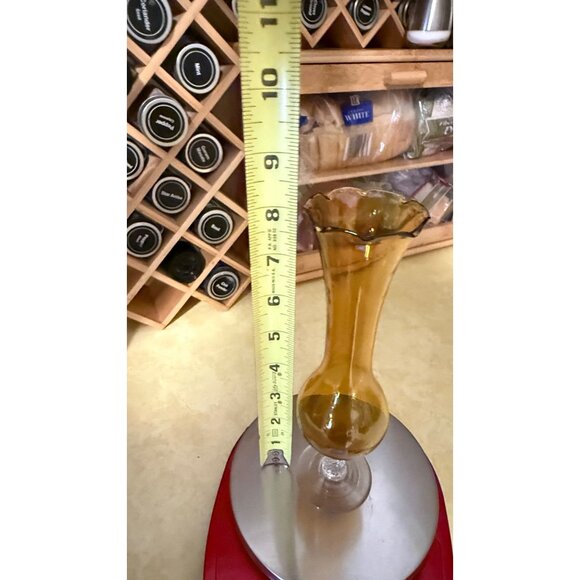 Two Vintage Retro Hand Blown Amber Glass Pedestal Vases - Picture 8 of 16